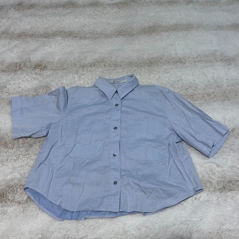 T by Alexander Wang Short Sleeve Button Down Shirt in Light Blue Size 2